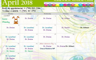 April 2018 Medical Calendar