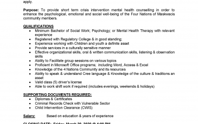 Maskwacis Counselling & Support Services Employment Opportunity