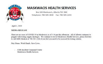 Media Release – April 1, 2020