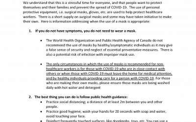 Recommendations on use of Surgical Masks
