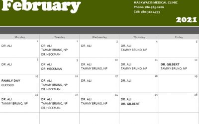 February 2021 Medical Clinic Calendar