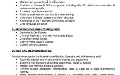 Employment Opportunity – Casual Maintenance Assistant. Closing date Feb.26, 2021