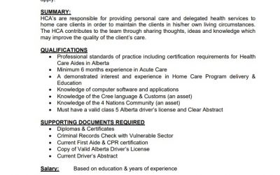 Employment Opportunity – Fulltime Health Care Aide