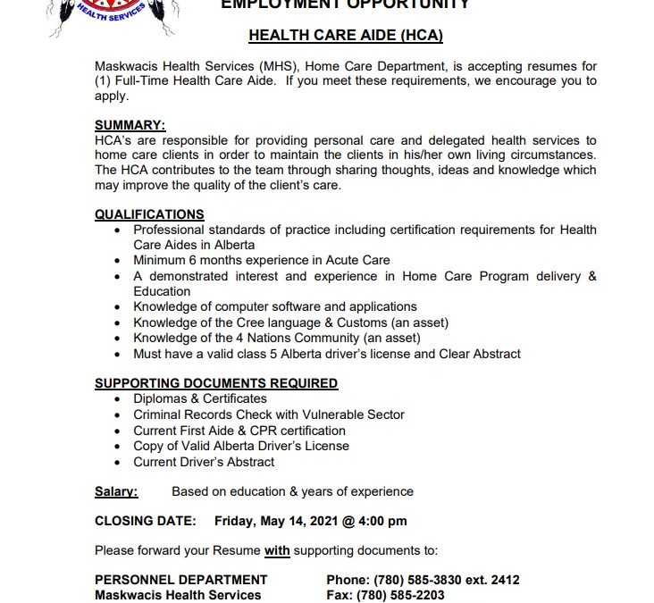 Employment Opportunity – Fulltime Health Care Aide
