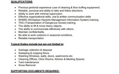 Employment Opportunity – Pigeon Lake Custodian/Maintenance