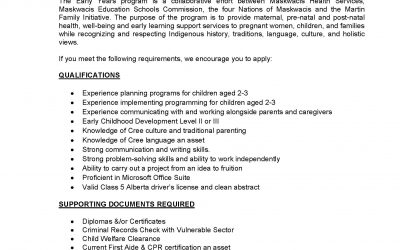 Employment Opportunity – Preschool Coordinator. Closing date is May 21, 2021