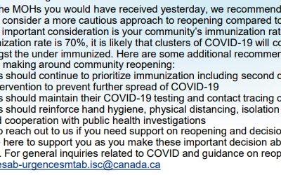 ISC Chief’s Update June 23, 2021. Recommendation reserves consider more cautious reopening strategies compared to the rest of Alberta.
