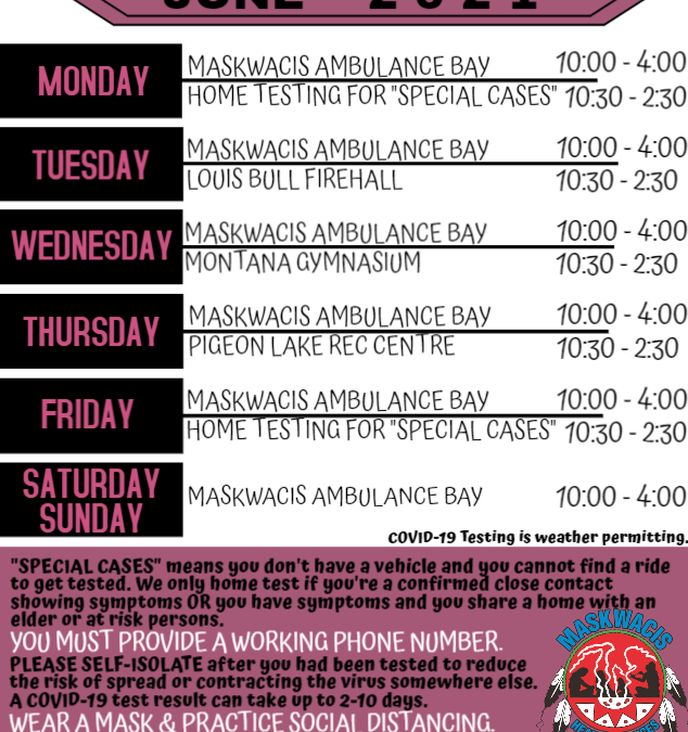 June COVID testing schedule