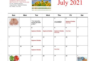 Diabetes & Mental Health July Calendar