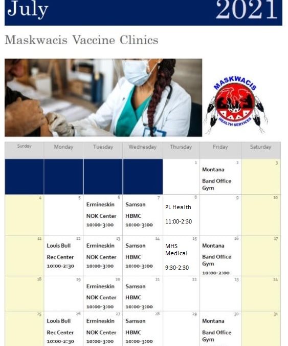 July COVID Vaccine Schedule