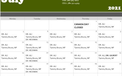 Medical Clinic July Calendar