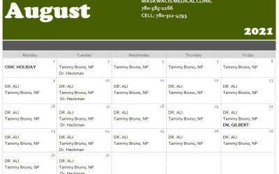 Medical Clinic Calendar for August
