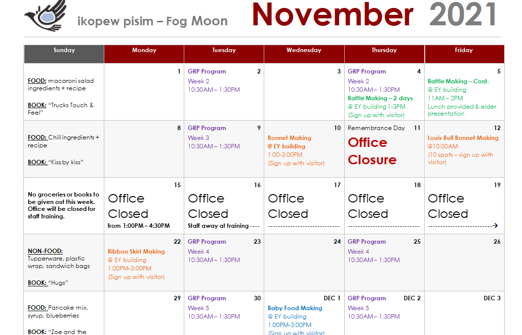 Early Years November Calendar